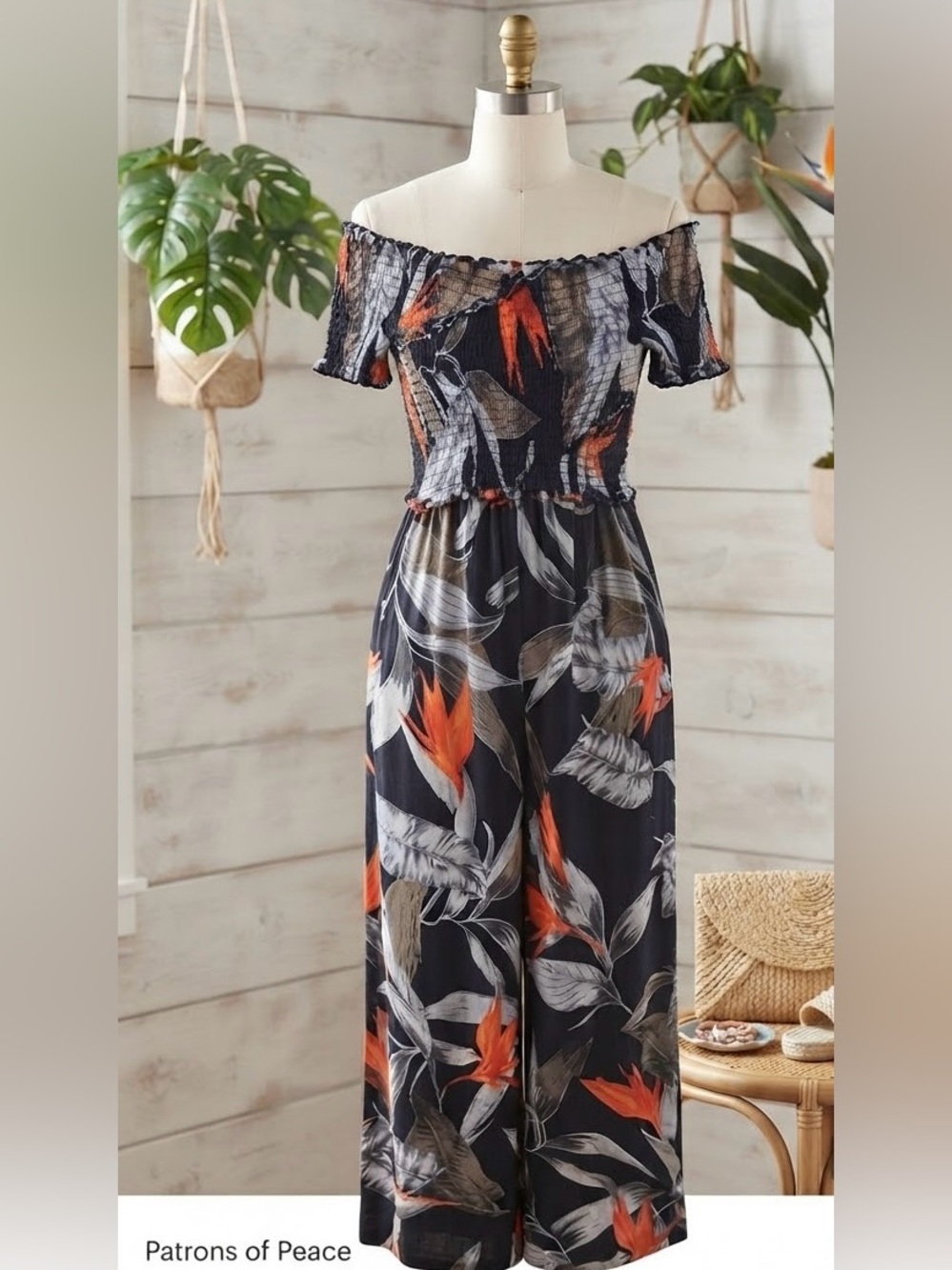 Patrons of Peace by Anthropologie Tropical Floral Wide Leg Jumpsuit Medium